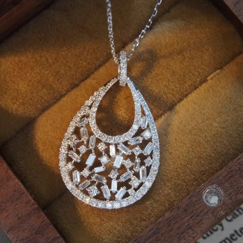 Elegante Hohl Tropfen Anhänger Halskette Kupfer Mit Zirkonia Geometrischer Schmuck Damen Luxus Braut Hochzeit Geschenk