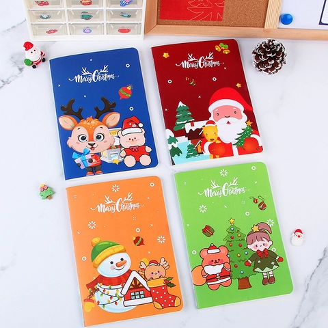 Cartoon Christmas Notebook Lined Paper Stationery Journal Stitched Portable Holiday Gift Santa Claus Reindeer Student Prize