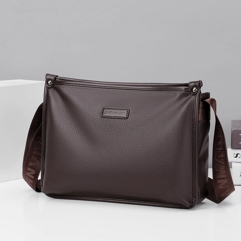 Men Crossbody Shoulder Bag PU Leather Litchi Pattern Large Capacity Multi Pockets Business Commuting Simple Stylish