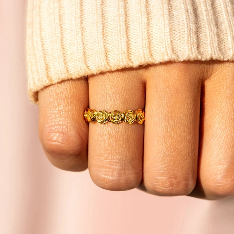 S925 Sterling Silver Rose Flower Ring For Women Elegant Gold Plated Floral Band Statement Ring Fashion Jewelry Gift