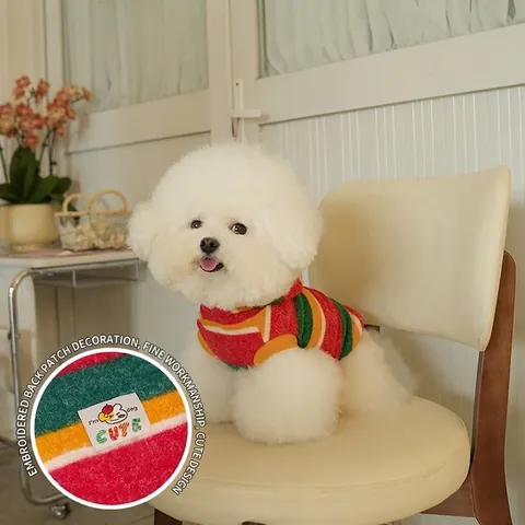 Haustier Hund Hoodie Gestreift Polyester Warm Winter Weihnachten Kleidung Für Kleine Hunde Katzen Mit Kapuze Sweatshirt