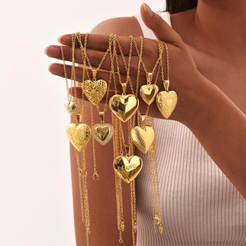 Stainless Steel Heart Locket Necklace For Women Gold Silver Plated Zirconia Engraved Photo Frame Pendant Personalized Jewelry
