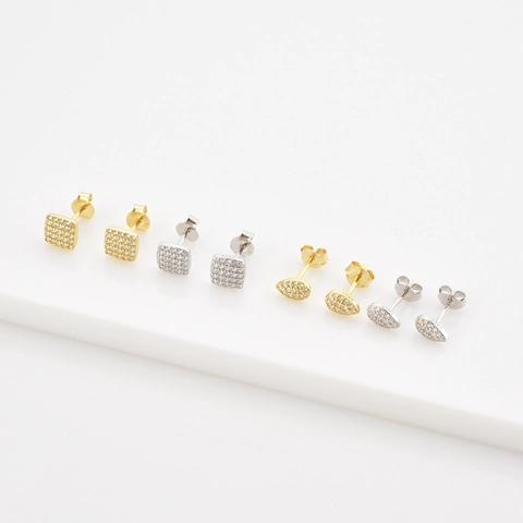 925 Sterling Silver Stud Earrings Geometric Square Pear Circle Micro Pave Cubic Zirconia Minimalist Jewelry For Women