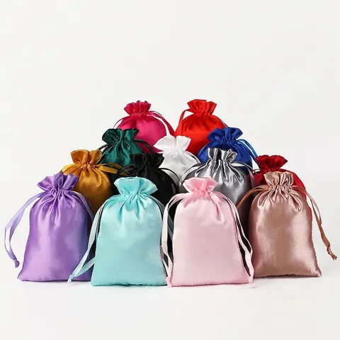 Satin Drawstring Pouches Jewelry Bags For Gift Packaging Wedding Favors Glossy Satin Like Storage Bags Multi Color