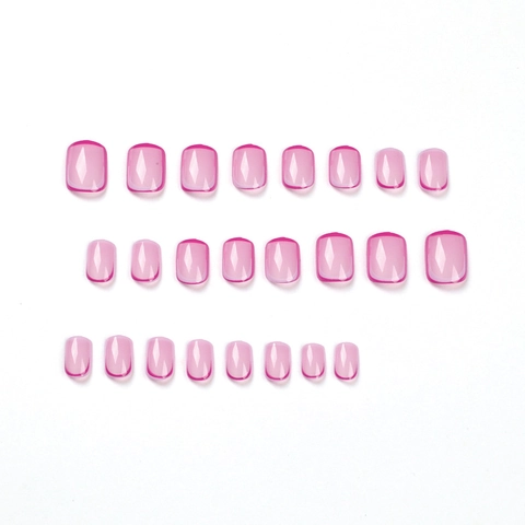 French Tip Press On Nägel Pink Magenta Rand Eckig Kurz Mittellang Glänzend Harz Künstliche Nägel Full Cover Art