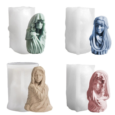3D Arabisches Mädchen Büste Silikonform Verschleierte Dame Porträt Skulptur Für DIY Handgemachte Kerze Seife Gips Harz