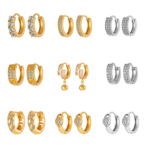 Rhinestone Hoop Earrings For Women Copper Geometric Circle Huggie Zircon Inlaid Fashion Jewelry With Silver Earring Post