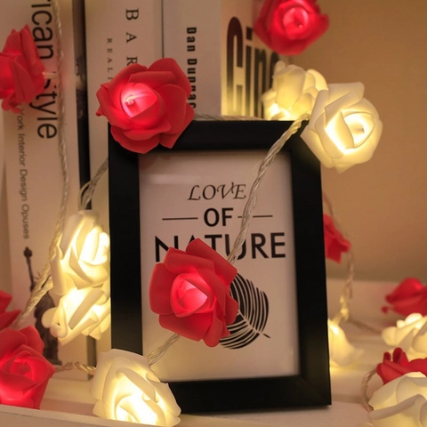 Catena Luminosa A LED Con Fiori Di Rosa In Schiuma Artificiale Bagliore Caldo Luci Decorative Per Matrimonio San Valentino