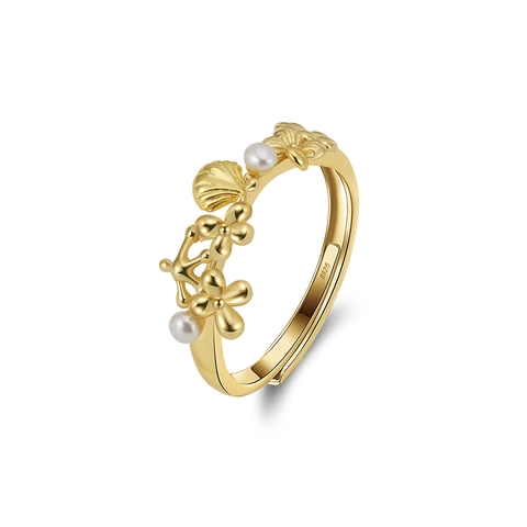 925 Sterling Silver Freshwater Pearl Open Ring For Women Gold Silver Plated Shell Flower Adjustable Individual Jewelry Finger Ring