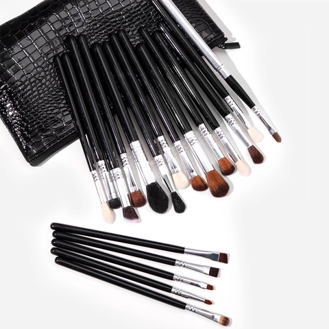 Professional Makeup Brushes Synthetic Fiber Wood Handle Eye Shadow Blending Concealer Highlighter Crocodile Pattern Bag