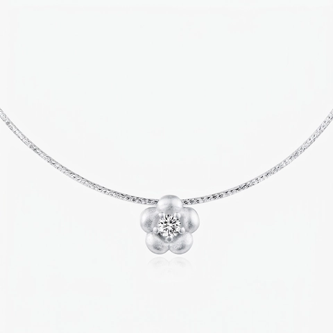 Elegant Flower Pendant Necklace 925 Sterling Silver Sandblasted Zircon Clavicle Chain For Women Fine Jewelry Minimalist