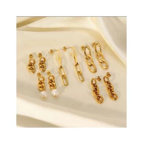 Orecchini Pendenti A Maglia Di Catena Geometrica In Lega D'oro Con Perla Artificial Sintetica Gioielli Industriali Eleganti Per Donna