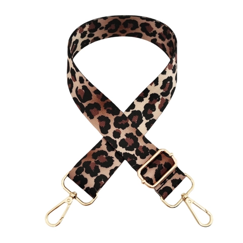 Leopard Print Adjustable Wide Shoulder Strap Polyester Fabric Replacement Belt For Crossbody Bag With Metal Buckle