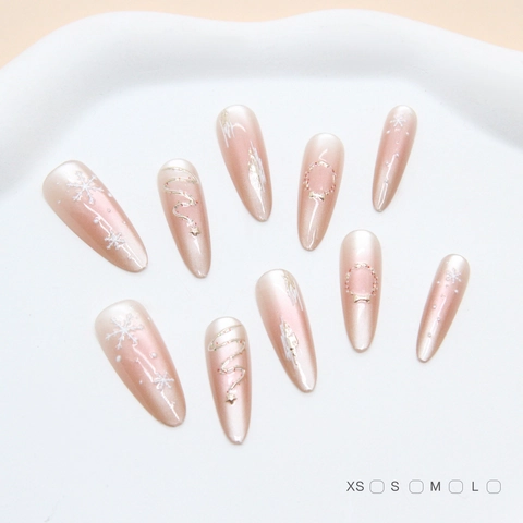 Unghie Finte Natalizie Fiocco Di Neve 3D Albero Mandorla Lunga Stiletto Occhio Di Gatto Sfumato ABS Fatto A Mano Per Donne