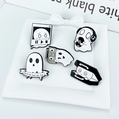 Cartoon Geist Emaille Pins Halloween Zinklegierung Broschen Musik Thema Geist Abzeichen Für Kleidung Taschen Cooles Geschenk