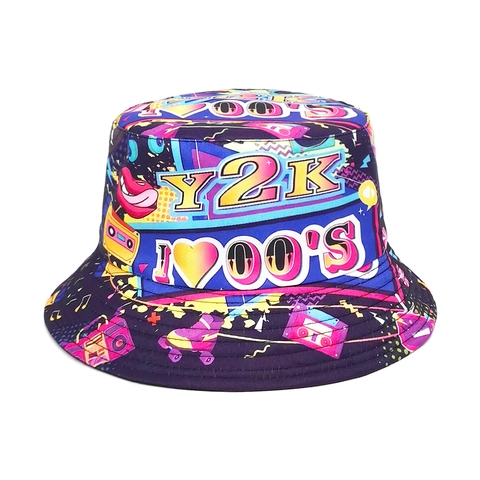 Reversible Bucket Hat Polyester Y2K Retro Printed Sun Protection Outdoor Travel Fashion Hat For Women
