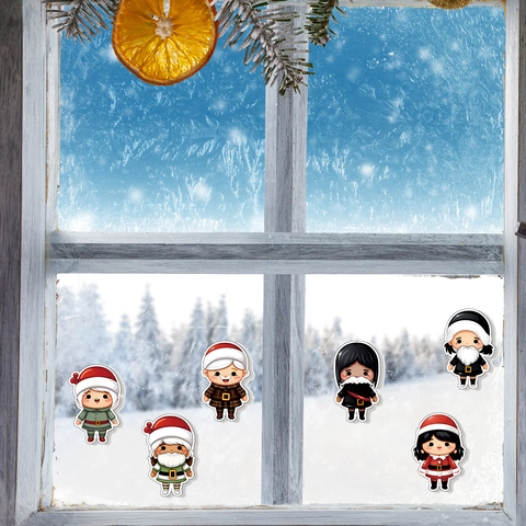 Christmas Wall Stickers Cartoon Santa Claus Elves Window Decals PVC Holiday Decoration For Home Glass Door Ornament