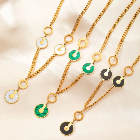 Collana Bracciale In Acciaio Inossidabile Ciondolo Circolare Placcato Oro Geometrico Gioielli In Madreperla Per Donna Moda