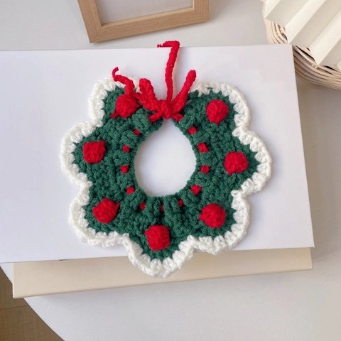 Pet Christmas Bib Scarf Hand Knitted Milk Cotton Reindeer Star Bowknot Adjustable Holiday Costume For Cat Small Dog