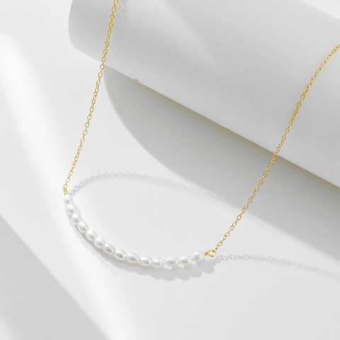 Collana con Pendente Faccia Sorridente in Argento Sterling S925 e Perle d'Acqua Dolce Placcata Oro Gioielli Moda Semplici per Donna Regalo