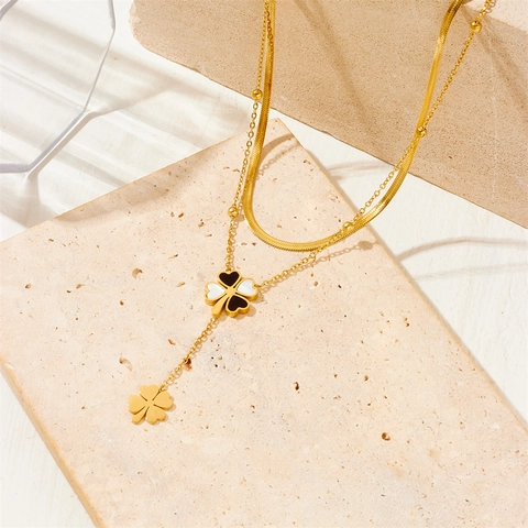 Vintage Stijl Minimalistische Effen Kleur Titanium Staal Titanium Staal 18k Vergulde Hanger Ketting