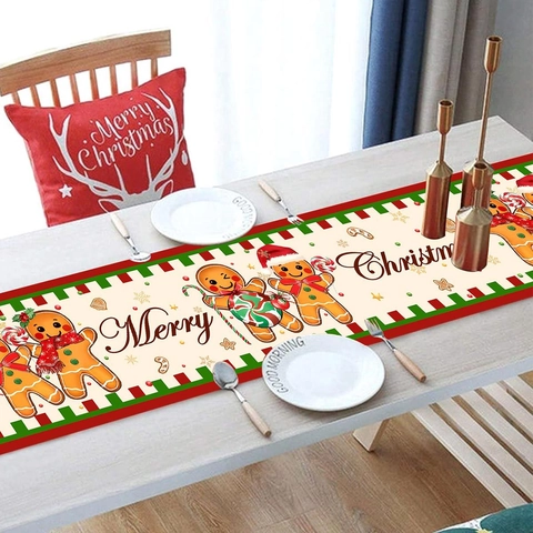 Runner Da Tavola Natalizio Poliestere Omino Di Pan Di Zenzero Merry Christmas Stampa Decorazione Tavola Festiva