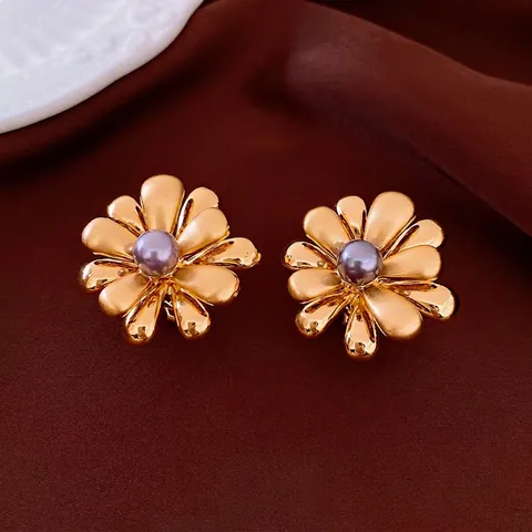 Blumen Künstliche Perlenohrstecker Mit 925 Sterling Silber Ohrpfosten Legierung Imitationsperle Retro Floraler Schmuck Für Damen