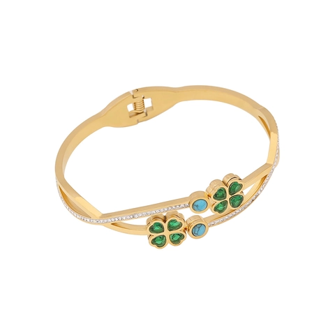 Bangle Bracelet Stainless Steel Rhinestone Cross Tree Of Life Clover Flower Open Cuff Trendy Jewelry For Women