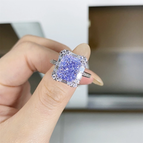 Luxe Radiant Cut Zirkonia Halo Ring 925 Sterling Zilver Lavendel Paars Geel Roze Helder Mode Sieraden Voor Dames