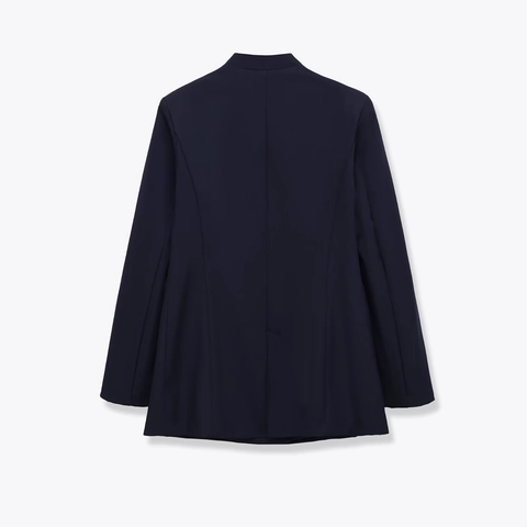 Dames Marineblauw Double Breasted Blazer Lange Mouw Polyester Casual Business Pak Bovenkleding