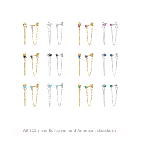 Orecchini A Catena Con Nappa In Argento Sterling 925 Con Zirconia Cubica Colorata Borchie Geometriche Minimaliste Da Donna