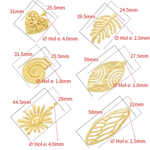 Pendentif Vintage En Forme De Cœur Feuille Coquillage Soleil Aile Accessoire Bijoux Laiton Rétro Pour Femmes