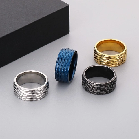 Herren Ring Titanstahl Band Vintage Geometrisch Rhombus Textur Punk Hip Hop Schmuck Edelstahl Beschichtet