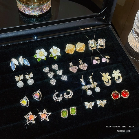 Elegant Artificial Pearl Earrings With 925 Sterling Silver Earring Post Alloy Zircon Butterfly Flower Studs For Women Jewelry