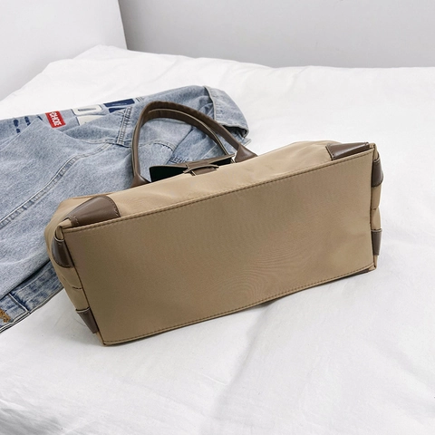 Große Kapazität Tote Bag Nylon PU Leder Patchwork Schulterhandtasche Reißverschluss Pendeln Arbeit Schule Für Frauen