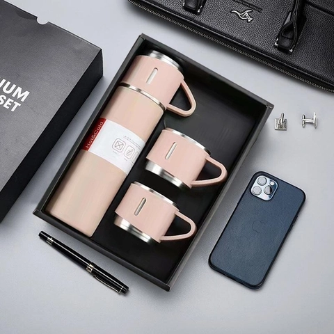 Termos in Acciaio Inossidabile Borraccia Isolata Portatile Con Tre Coperchi Set Regalo Per Ufficio Viaggio