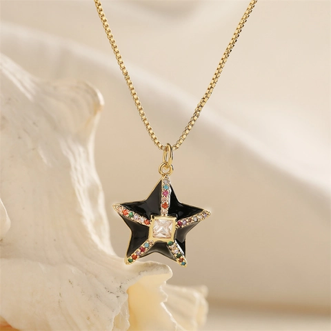 Vintage Copper Enamel Evil Eye Heart Pendant Necklace Gold Plated Colorful Zirconia Clavicle Box Chain Jewelry For Women Gift