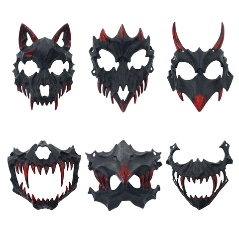 Halloween Halbmaske Horror Dämon Wolf Reißzähne Kunststoff Gothic Cosplay Party Requisiten Blutiger Geist Biest Erwachsene
