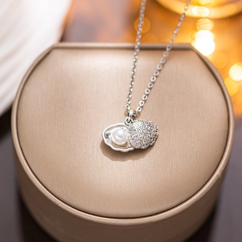 Collana Con Ciondolo Perla Artificial A Conchiglia Acciaio Inossidabile Strass Gioielli Eleganti Per Donna Accessorio Di Moda Anti Sbiadimento