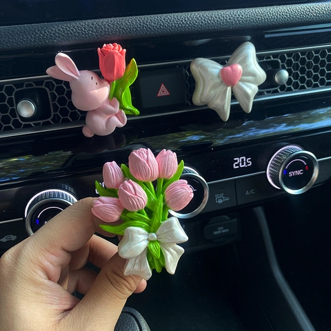 Car Air Vent Aromatherapy Clip Plaster Diffuser Stone Cute Rabbit Tulip Heart Bow Interior Decoration Accessory Gift