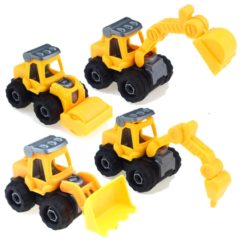 DIY Assembly Construction Vehicle Engineering Truck Toys Plastic Educational Building Toy For Kids Excavator Bulldozer Roller
