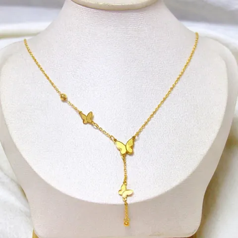 Collana Con Nappine A Farfalla Placcata Oro 18K Acciaio Inossidabile Elegante Forma A Y Goccia Lunga Per Donna