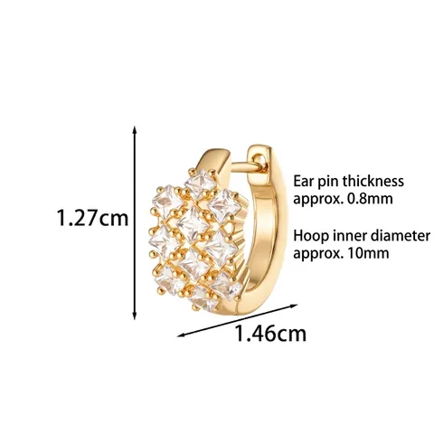 Retro Vierkante Zirkonia Huggie Hoop Oorbellen Koper Geometrische Glinsterende Sieraden Voor Dames