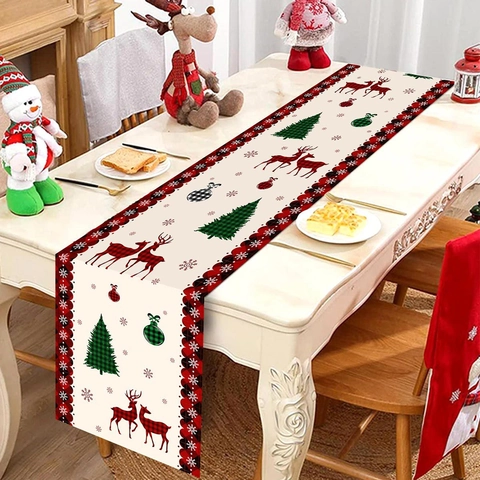 Kerst Tafelloper Polyester Rendier Boom Ruitpatroon Sneeuwvlokken Feestdagen Eettafel Decoratie Festief