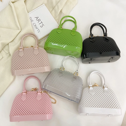 Damen Jelly Muschel Handtasche PVC Silikon Blasen Textur Metallkette Schulter Umhängetasche Mode Sommer