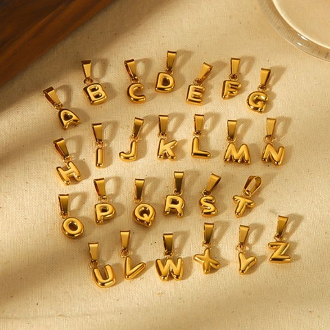 Mini Bubble English Letter Charms 18K Gold Plated Stainless Steel Initial Pendants For DIY Jewelry Making Accessories
