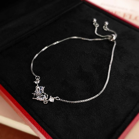 Elegant Heart And Bow Bracelet For Women With Sparkling Zircon Copper Adjustable Slide Clasp Box Chain Jewelry