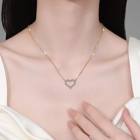 Heart Shaped Pendant Necklace 925 Sterling Silver D Color VVS1 Moissanite Hollow Pave Elegant Luxury Jewelry For Women