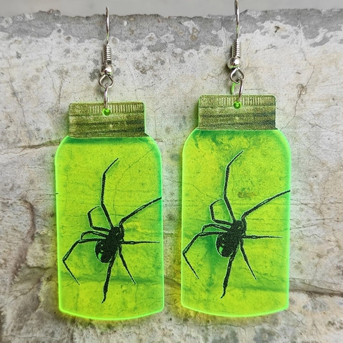 Halloween Fles Oorbellen Acryl Met IJzeren Haak Fluorescerend Groen Geest Spin Schedel Gothic Sieraden