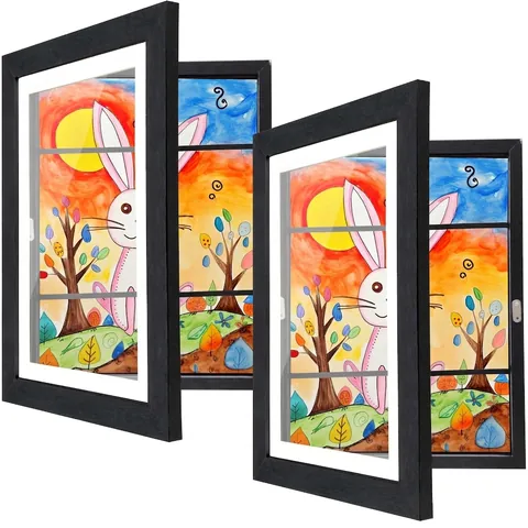 Kids Art Frame MDF Wood Front Opening Magnetic Storage For Children Artwork Display Home Decor